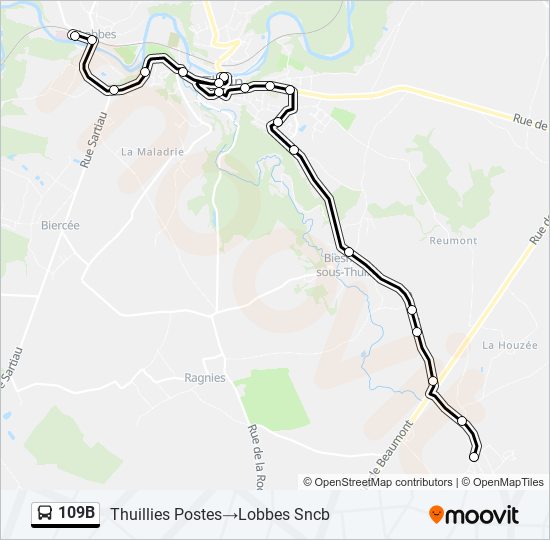 Plan de la ligne 109B de bus