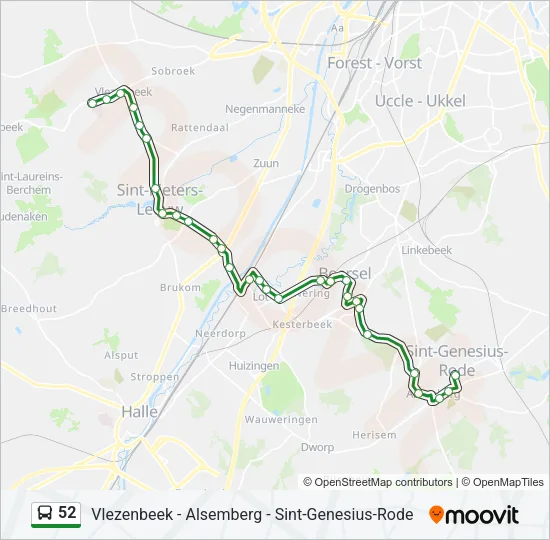 Bus 52 lijnkaart