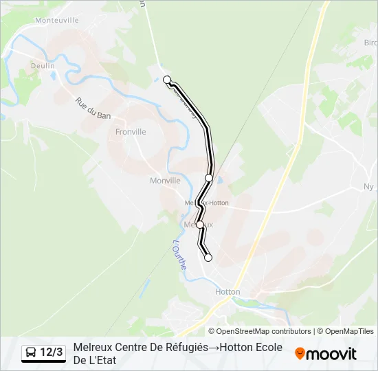 Plan de la ligne 12/3 de bus