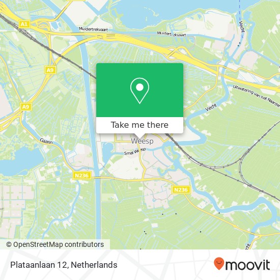 Plataanlaan 12, 1382 RD Weesp kaart