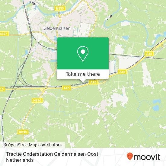 Tractie Onderstation Geldermalsen-Oost kaart