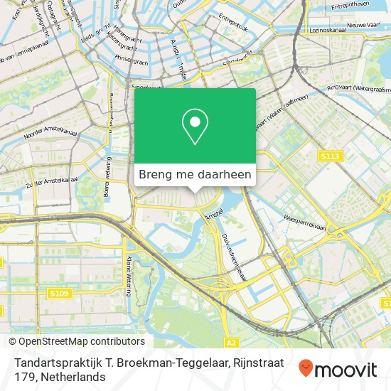 Tandartspraktijk T. Broekman-Teggelaar, Rijnstraat 179 kaart