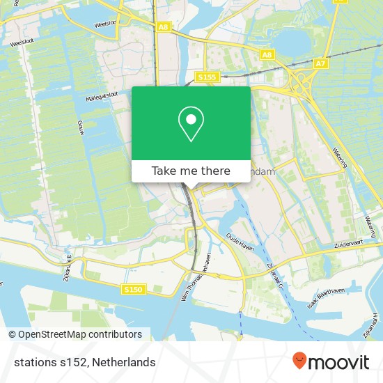 stations s152, 1506 Zaandam kaart