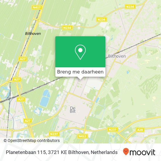 Planetenbaan 115, 3721 KE Bilthoven kaart