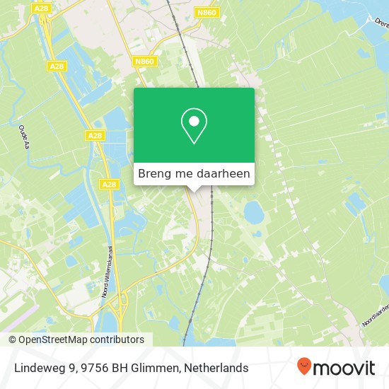 Lindeweg 9, 9756 BH Glimmen kaart