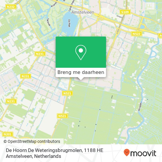 De Hoorn De Weteringsbrugmolen, 1188 HE Amstelveen kaart