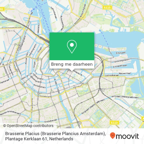 Brasserie Placius (Brasserie Plancius Amsterdam), Plantage Kerklaan 61 kaart