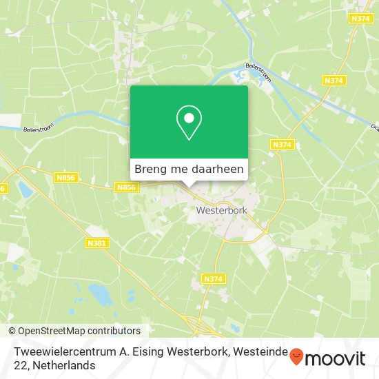 Tweewielercentrum A. Eising Westerbork, Westeinde 22 kaart