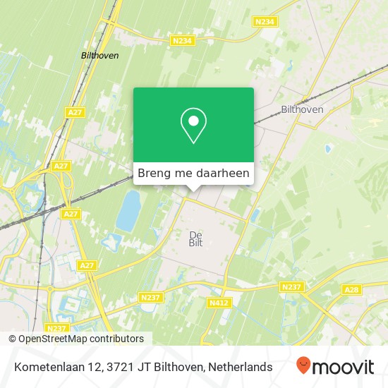 Kometenlaan 12, 3721 JT Bilthoven kaart