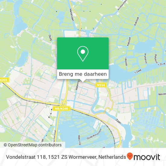 Vondelstraat 118, 1521 ZS Wormerveer kaart