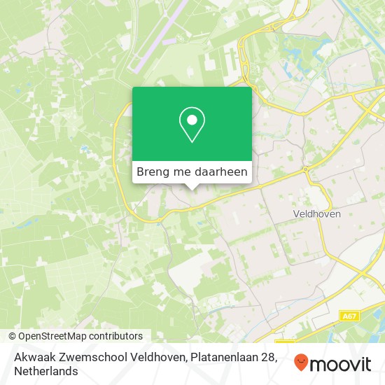 Akwaak Zwemschool Veldhoven, Platanenlaan 28 kaart