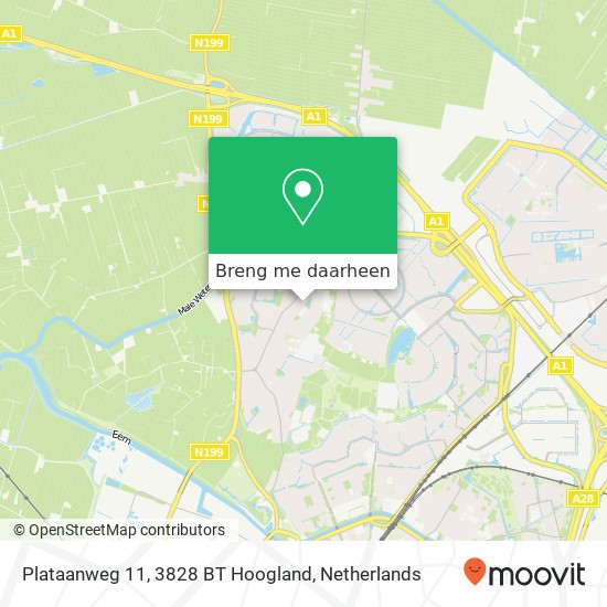 Plataanweg 11, 3828 BT Hoogland kaart