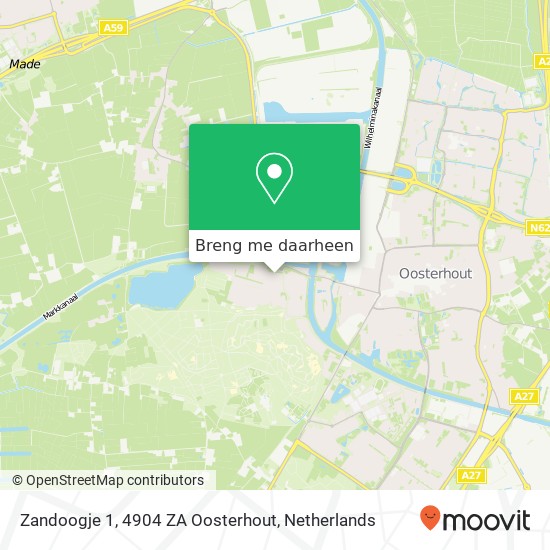 Zandoogje 1, 4904 ZA Oosterhout kaart