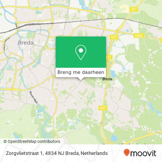 Zorgvlietstraat 1, 4834 NJ Breda kaart