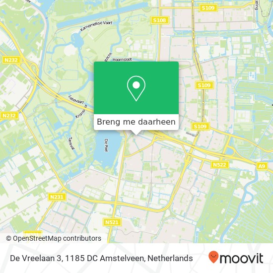 De Vreelaan 3, 1185 DC Amstelveen kaart