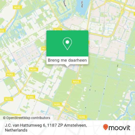 J.C. van Hattumweg 6, 1187 ZP Amstelveen kaart