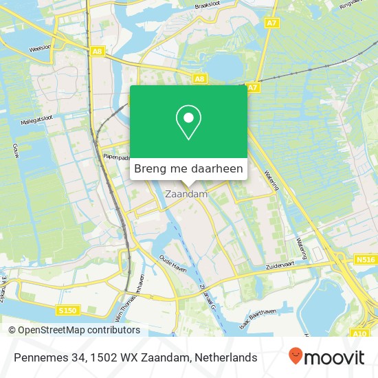 Pennemes 34, 1502 WX Zaandam kaart