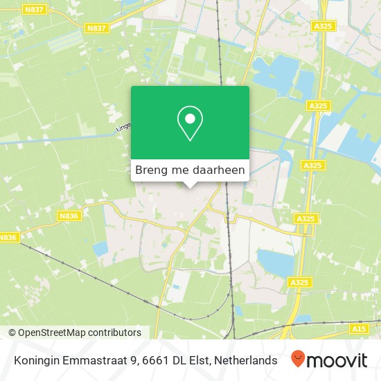 Koningin Emmastraat 9, 6661 DL Elst kaart