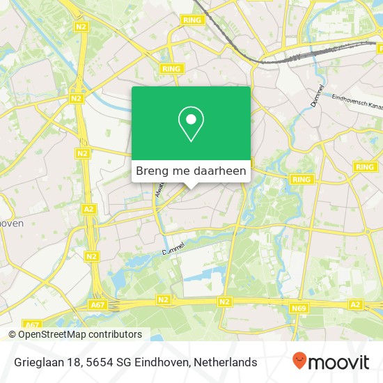 Grieglaan 18, 5654 SG Eindhoven kaart