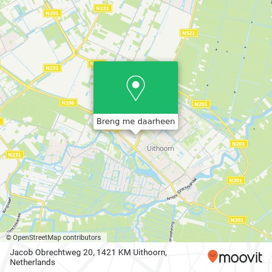 Jacob Obrechtweg 20, 1421 KM Uithoorn kaart