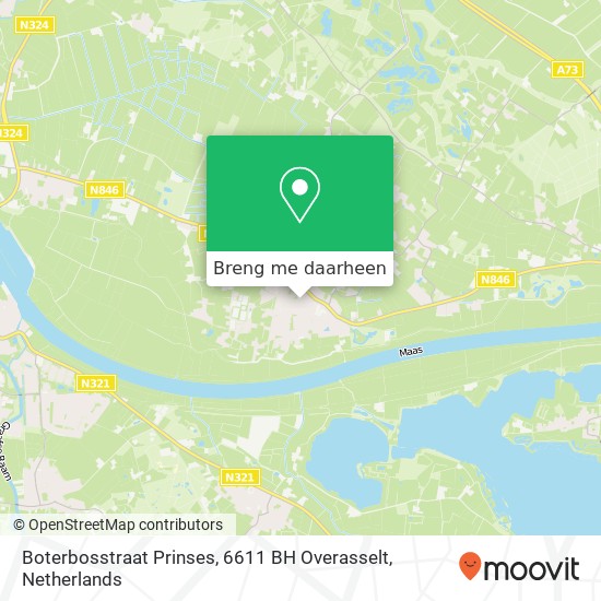 Boterbosstraat Prinses, 6611 BH Overasselt kaart