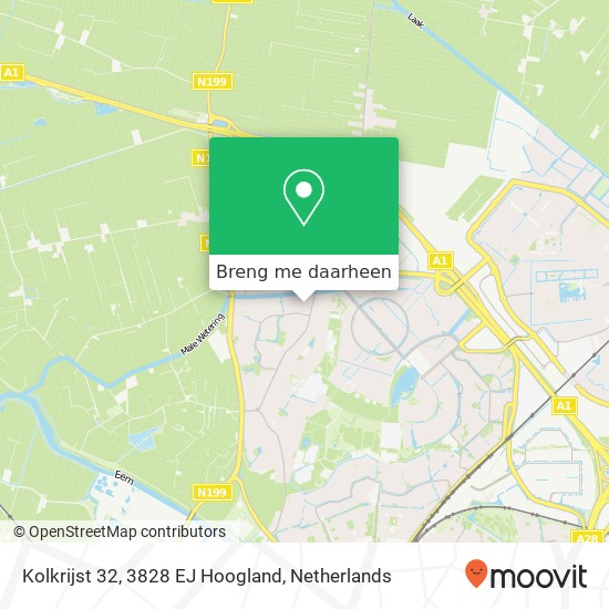 Kolkrijst 32, 3828 EJ Hoogland kaart