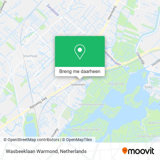 Wasbeeklaan Warmond kaart