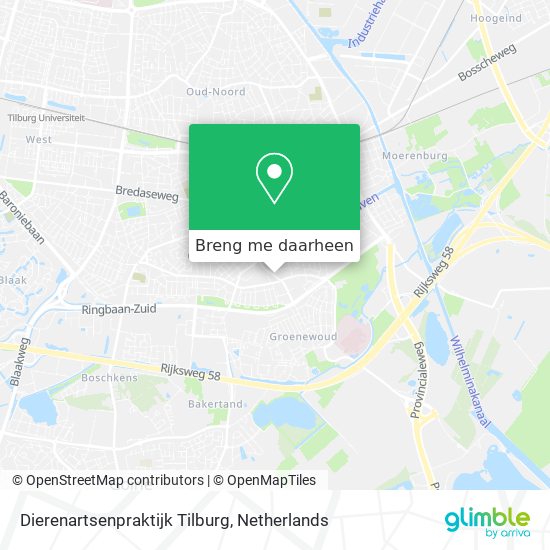 Dierenartsenpraktijk Tilburg kaart