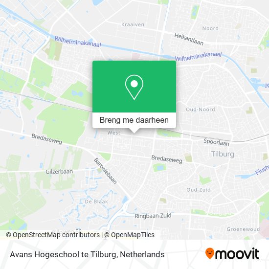 Avans Hogeschool te Tilburg kaart