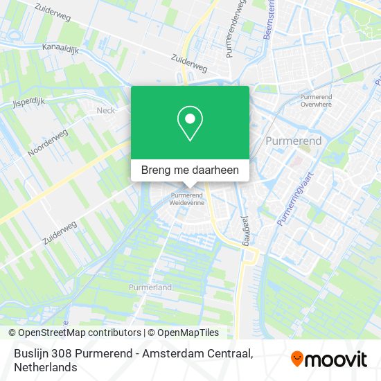 Buslijn 308 Purmerend - Amsterdam Centraal kaart