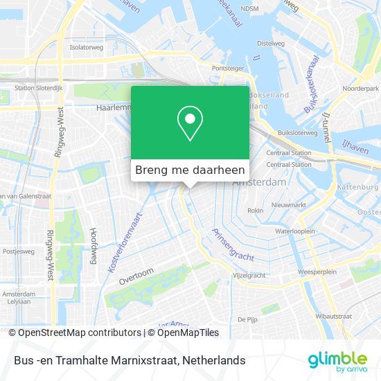 Bus -en Tramhalte Marnixstraat kaart