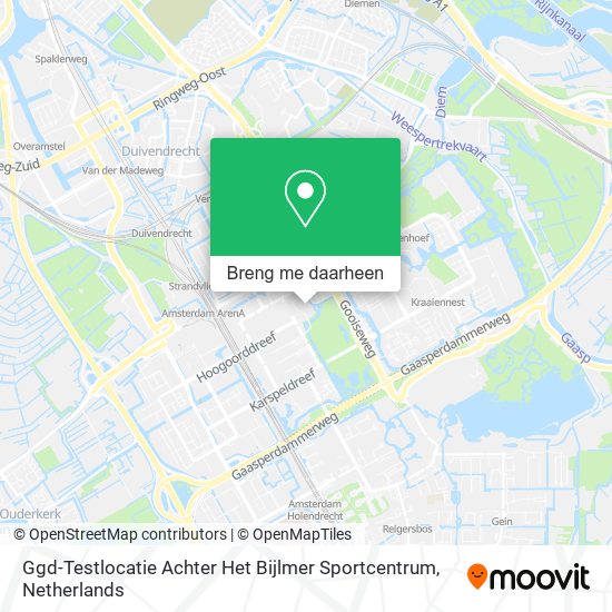 Ggd-Testlocatie Achter Het Bijlmer Sportcentrum kaart