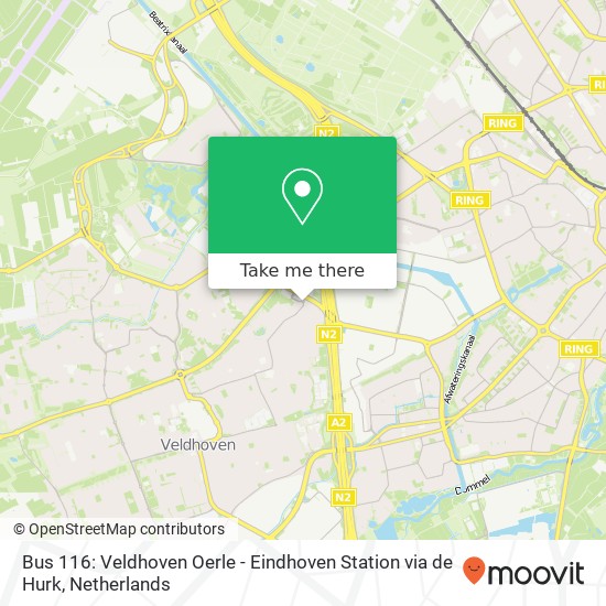 Bus 116: Veldhoven Oerle - Eindhoven Station via de Hurk kaart
