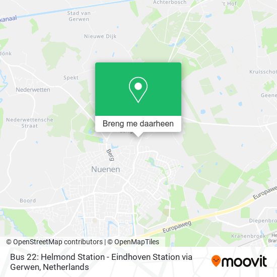 Bus 22: Helmond Station - Eindhoven Station via Gerwen kaart