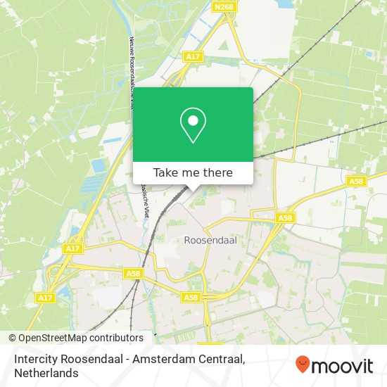 Intercity Roosendaal - Amsterdam Centraal kaart