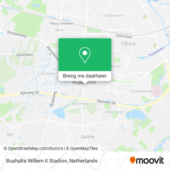 Bushalte Willem II Stadion kaart