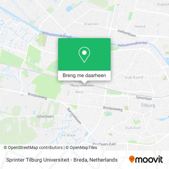 Sprinter Tilburg Universiteit - Breda kaart