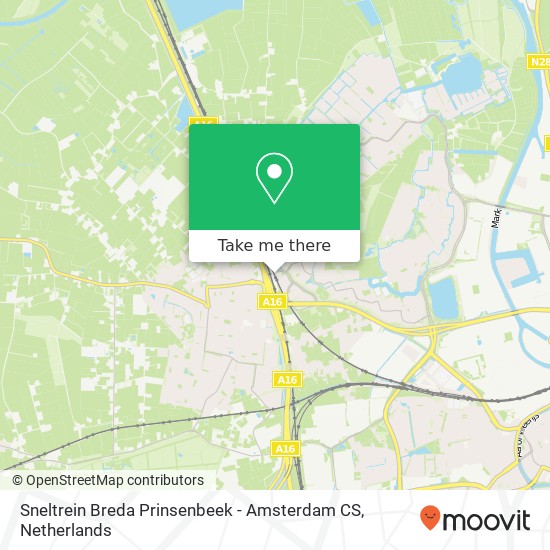 Sneltrein Breda Prinsenbeek - Amsterdam CS kaart
