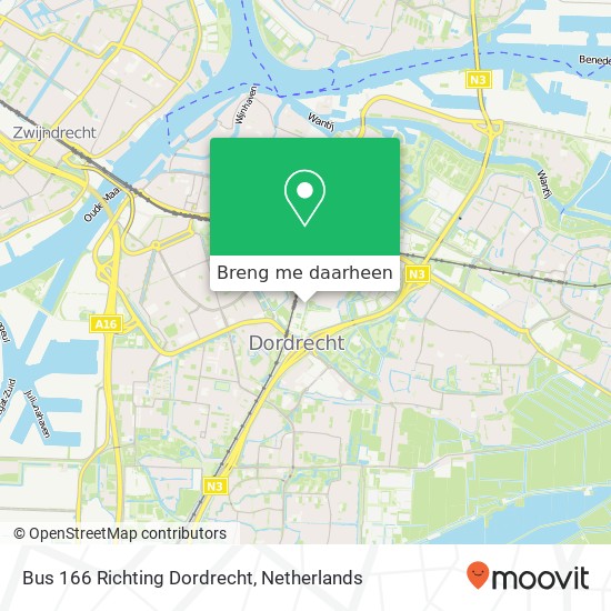 Bus 166 Richting Dordrecht kaart