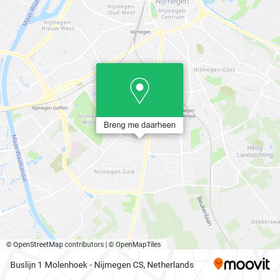 Buslijn 1 Molenhoek - Nijmegen CS kaart