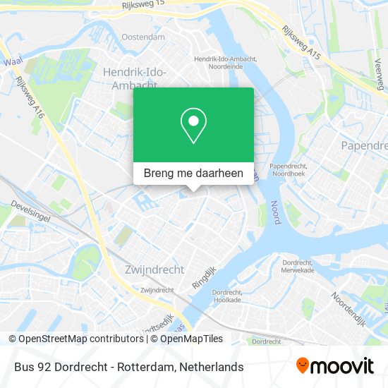 Bus 92 Dordrecht - Rotterdam kaart