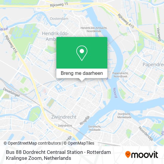 Bus 88 Dordrecht Centraal Station - Rotterdam Kralingse Zoom kaart