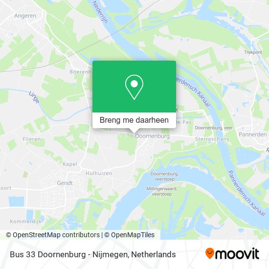 Bus 33 Doornenburg - Nijmegen kaart