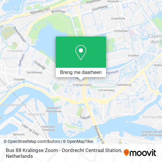 Bus 88 Kralingse Zoom - Dordrecht Centraal Station kaart