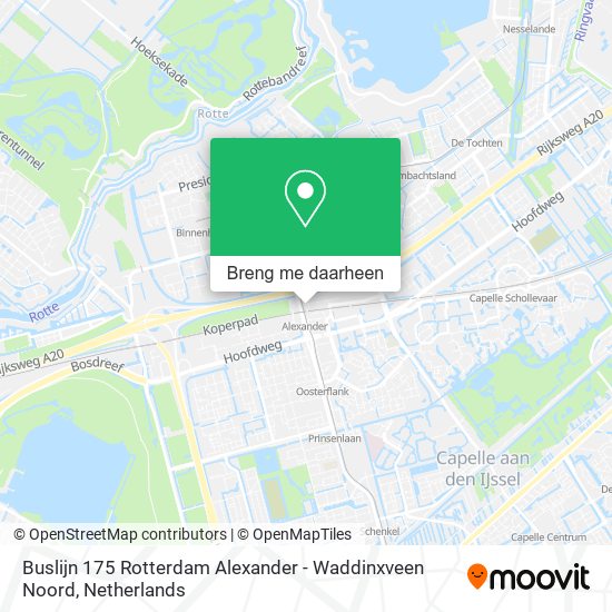 Buslijn 175 Rotterdam Alexander - Waddinxveen Noord kaart