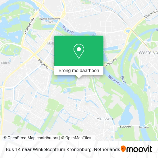 Bus 14 naar Winkelcentrum Kronenburg kaart
