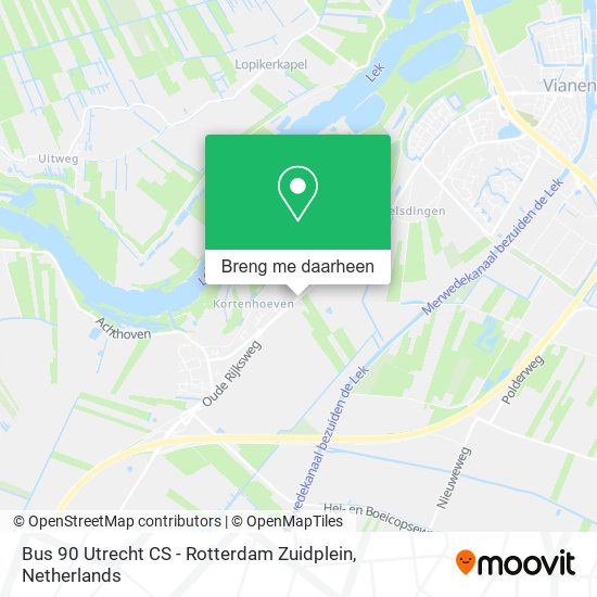 Bus 90 Utrecht CS - Rotterdam Zuidplein kaart