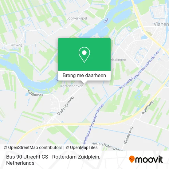 Bus 90 Utrecht CS - Rotterdam Zuidplein kaart