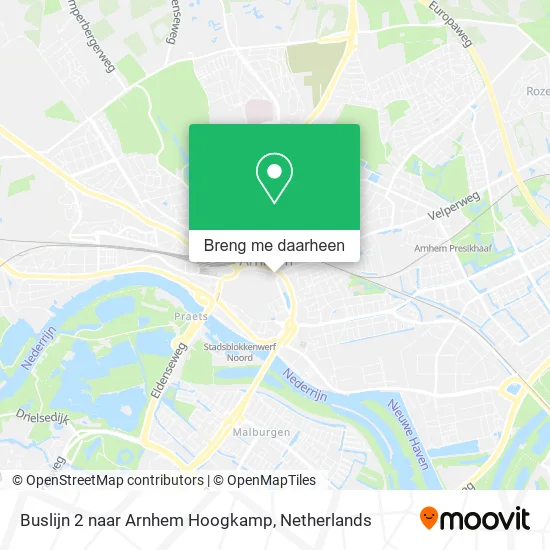 Buslijn 2 naar Arnhem Hoogkamp kaart