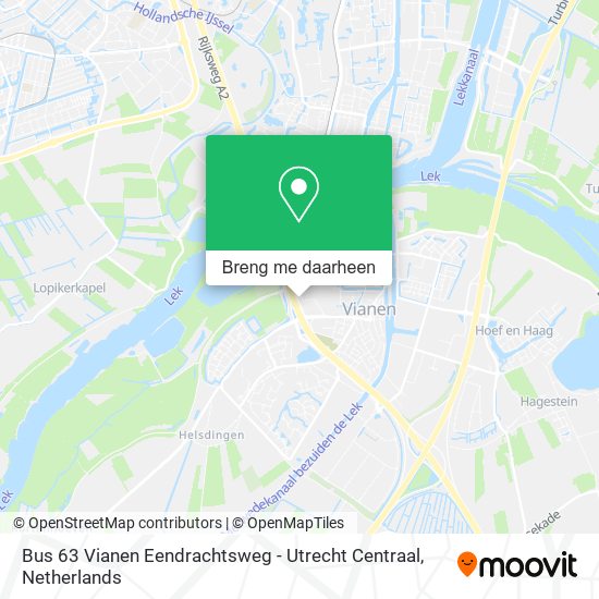Bus 63 Vianen Eendrachtsweg - Utrecht Centraal kaart